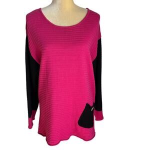 Lulu-B Boxy Sweater Pink and Black Size Large Pocket